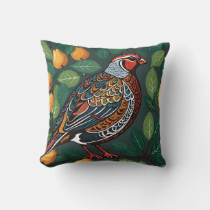 Partridge In A Pear Tree Cut-Out Stencil-Style 2 Cushion