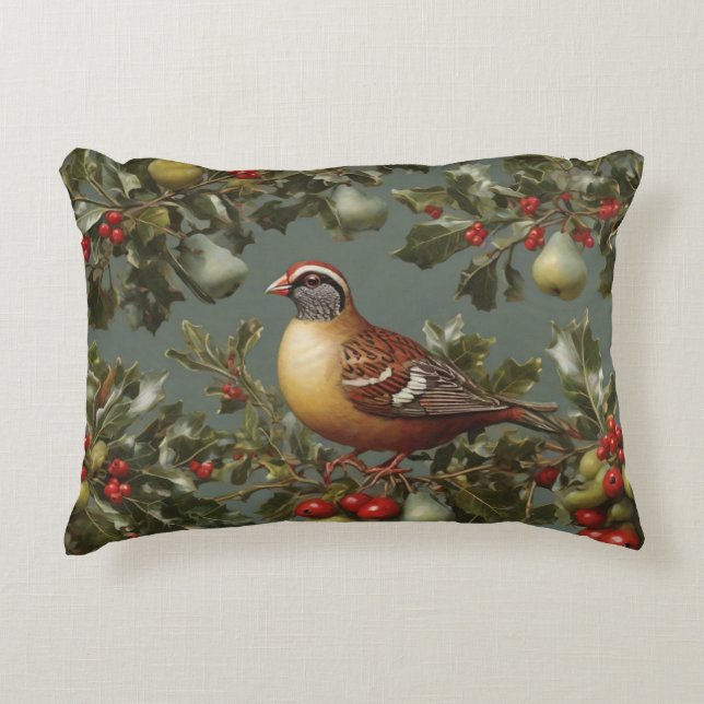 Partridge in a pear tree decorative cushion (Front)