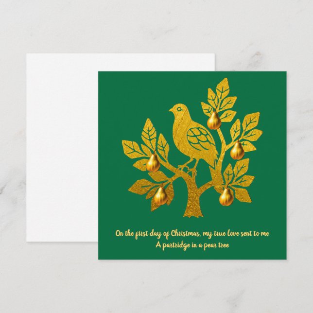 Partridge In A Pear Tree Emerald Green Christmas Holiday Card (Front/Back)