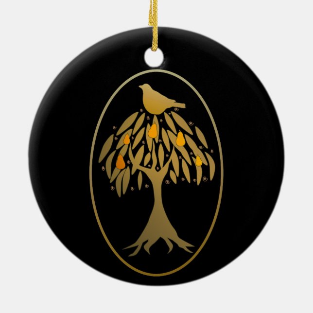 Partridge in a Pear Tree Gold Ceramic Ornament (Back)