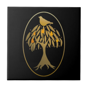 Partridge in a Pear Tree Gold Ceramic Tile