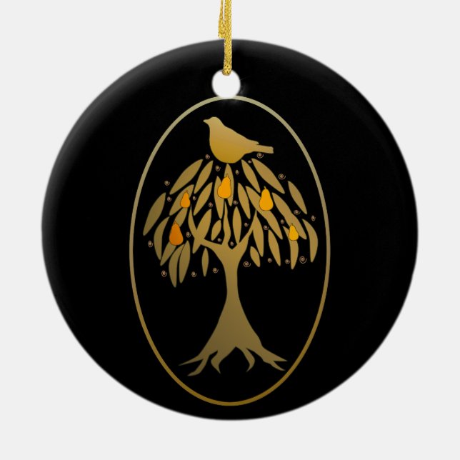 Partridge in a Pear Tree Gold Ceramic Tree Decoration (Back)