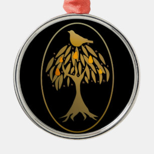 Partridge in a Pear Tree Gold Metal Ornament