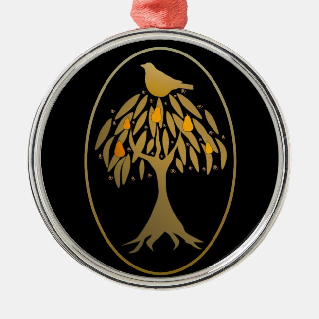 Partridge in a Pear Tree Gold Metal Ornament (Front)