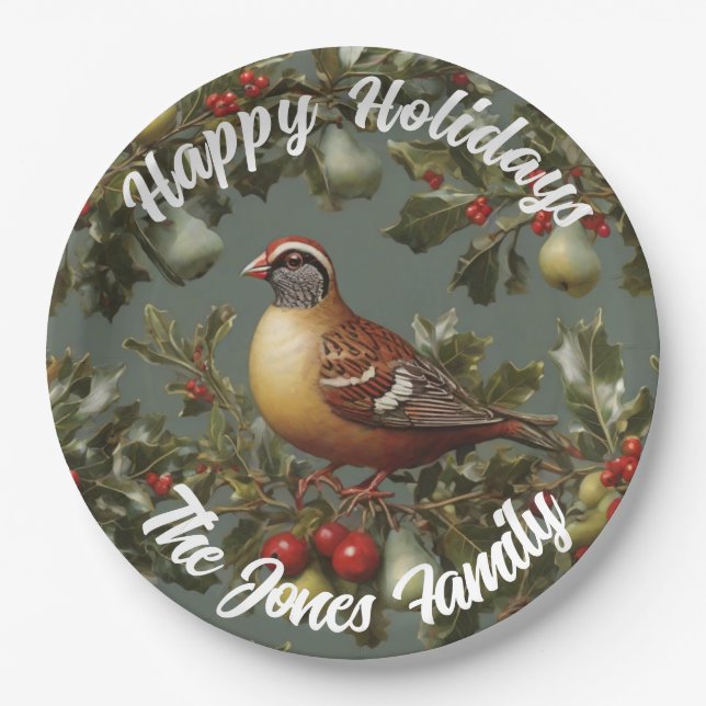 Partridge in a pear tree paper plate (Front)
