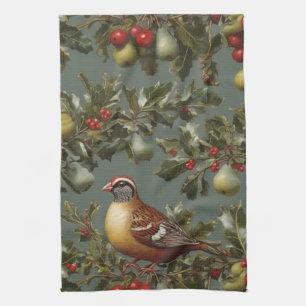 Partridge in a pear tree tea towel