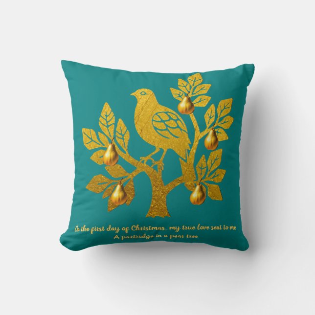 Partridge In A Pear Tree Teal Blue Merry Christmas Cushion (Front)