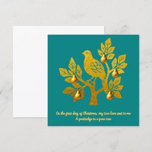 Partridge In A Pear Tree Teal Gold Christmas Holiday Card