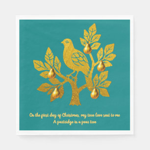 Partridge In A Pear Tree Teal Gold Christmas Napkin