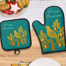Partridge In A Pear Tree Teal Gold Merry Christmas