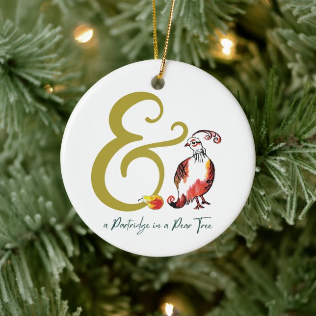 Partridge in a Pear Tree Whimsical Ampersand Ceramic Ornament (Tree)