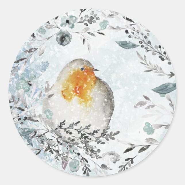 Partridge In A Winter Dusty Blue Greenery Wreath Classic Round Sticker (Front)