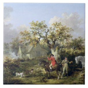 Partridge Shooting (oil on canvas) Tile