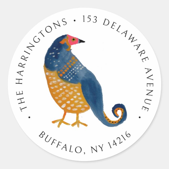 Partridge Whimsical Bird Return Address  Classic Round Sticker (Front)
