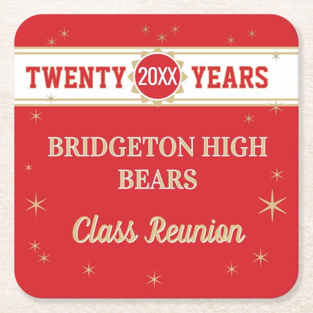 Party! 20th Reunion Celebration  Square Paper Coaster (Front)