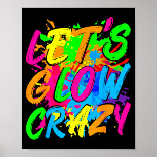 Party 80s group team lets crazy retro colourful poster