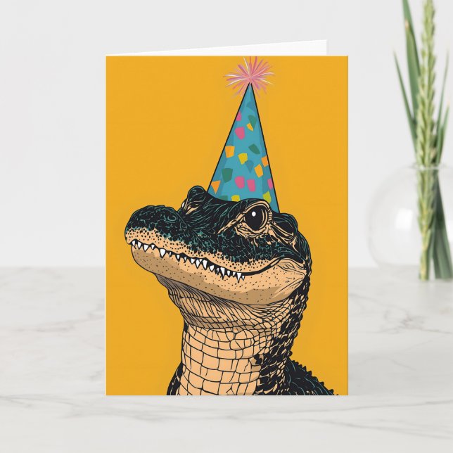 Party Alligator | Birthday Celebration Fun Card (Front)
