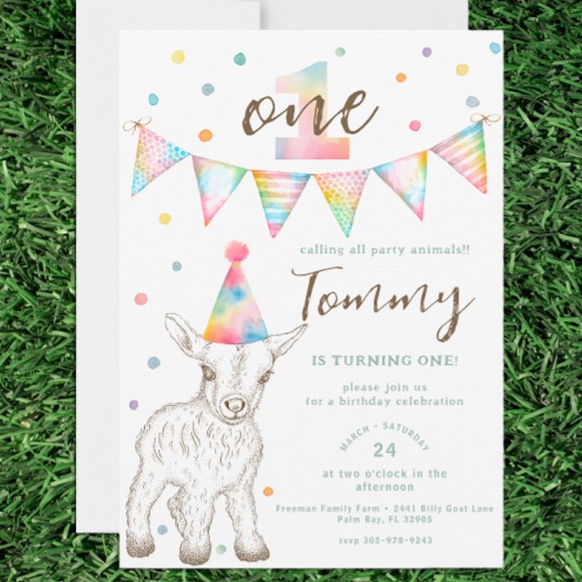 Party Animal 1st Birthday Invite | Goat & Friends  (Petting Zoo Birthday Invitation)