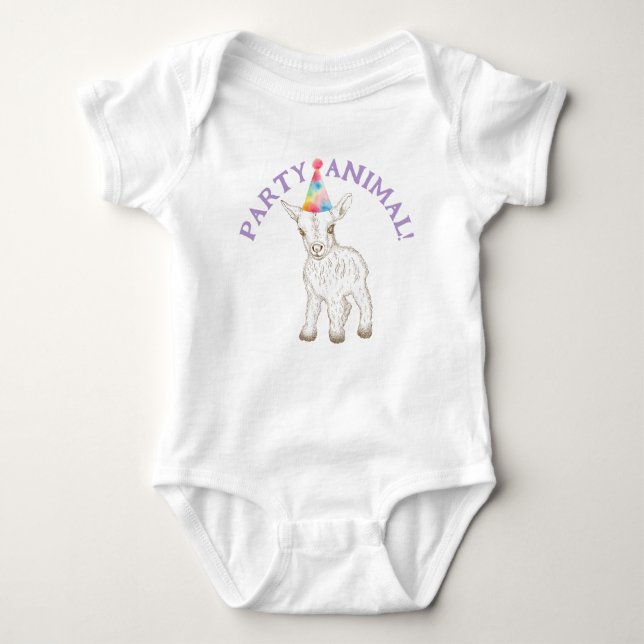 Party Animal Baby Bodysuit – Funny Goat 1st Outfit (Front)