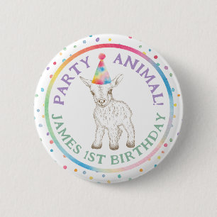Party Animal Baby Goat Birthday Pin Button