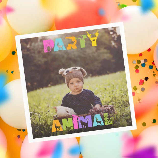 Party Animal Birthday Custom Photo Napkin (Custom Birthday Napkins for a Party Animal Theme Birthday Party)