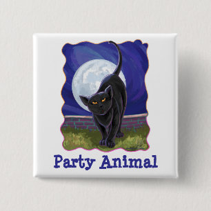 Party Animal Black Cat Party Centre 15 Cm Square Badge