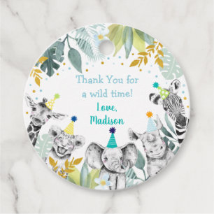 Party Animal Blue Gold Safari Birthday Favour Tags
