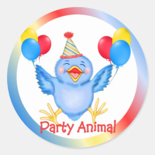 Party Animal Bluebird Classic Round Sticker