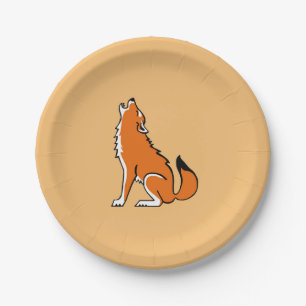 Party animal! Cool Red WOLF - Conservation -Orange Paper Plate