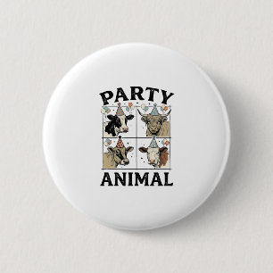 Party Animal Cow Vintage Engraving T-Shirt Design_ 6 Cm Round Badge