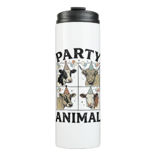 Party Animal Cow Vintage Engraving T-Shirt Design_ Thermal Tumbler