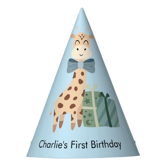 Party Animal Giraffe with Gifts, Birthday Party Hat (Front)