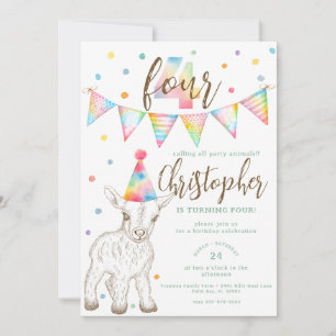 Party Animal Goat 4th Birthday Invitation for Kids