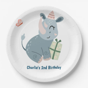 party animal, happy rhino with gift paper plate