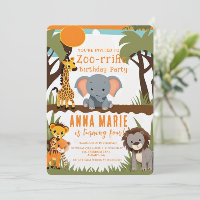 Party Animal Kids Birthday Invitations – Custom (Standing Front)