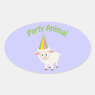Party Animal Lamb Oval Sticker