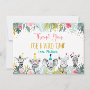Party Animal Pink Gold Safari Birthday Thank You Card
