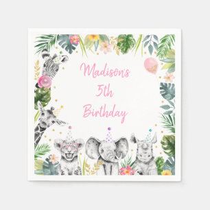 Party Animal Pink Gold Tropical Safari Birthday Napkin
