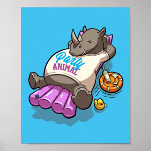 Party Animal Rhino Inflatable Mattress Cartoon Poster