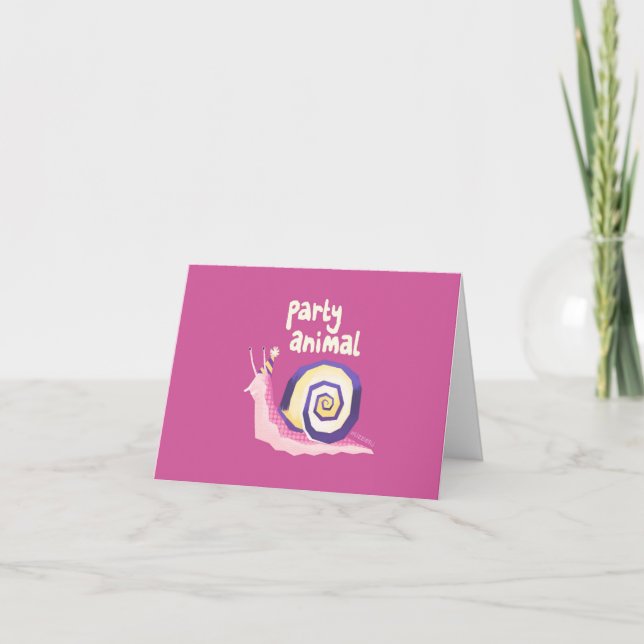 Party animal snail greetings card (pink) (Front)