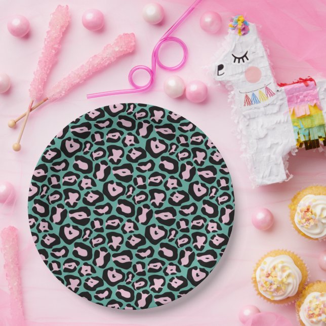 Party Animal Teal and Pink Cheetah Paper Plates (Party)