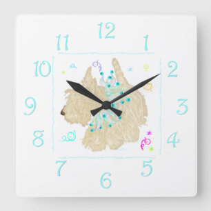 Party Animal Wheaten Scottie Square Wall Clock