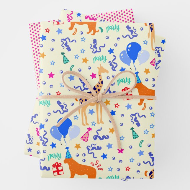 Party Animal Wrapping Paper Set of 3 (In situ)
