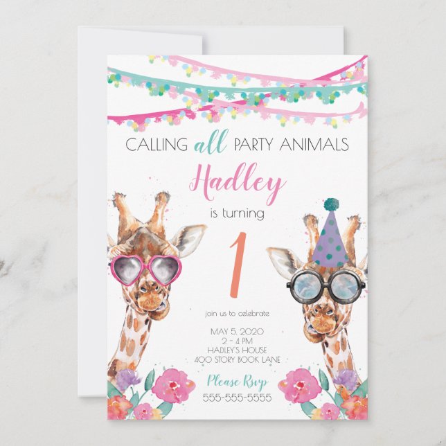 Party Animals 1st Birthday Party Invitation (Front)