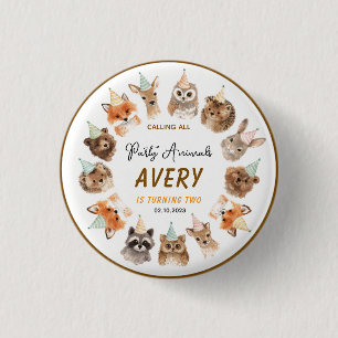 Party Animals 2nd Birthday Cute Jungle Animal 3 Cm Round Badge