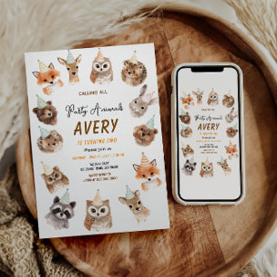 Party Animals 2nd Birthday Cute Jungle Animal Invitation