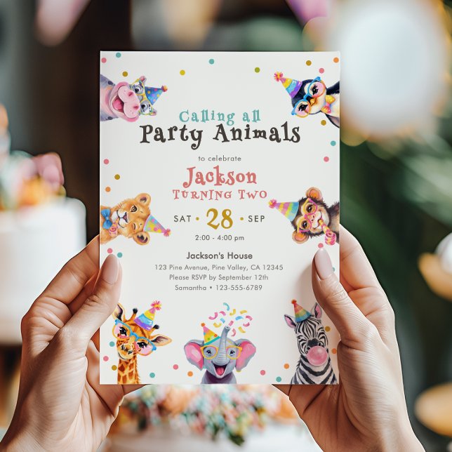 Party Animals 2nd Birthday Safari Theme Invitation (Creator Uploaded)