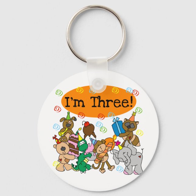 Party Animals 3rd Birthday Tshirts Key Ring (Front)
