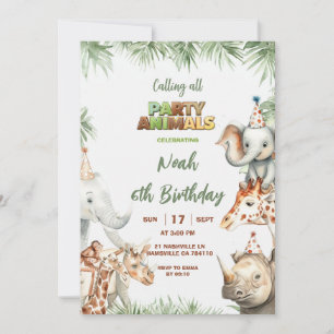 Party Animals 6th Birthday Invitation Safari Ani