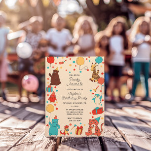 Party Animals and Confetti Custom Kids Birthday Invitation